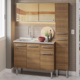 Armário de Cozinha Compacta 137cm com Pia Rustic Emilly Madesa 08 Rustic
