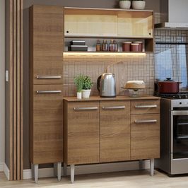 Armário de Cozinha Compacta 137cm Rustic Emilly Madesa 09 Rustic