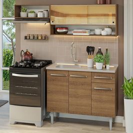 Armário de Cozinha Compacta 165cm com Pia Rustic Emilly Madesa 01 Rustic