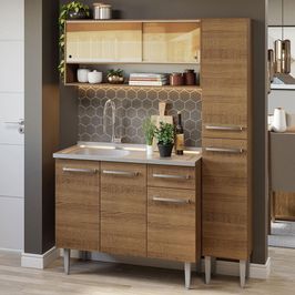 Armário de Cozinha Compacta 137cm com Pia Rustic Emilly Madesa 10 Rustic