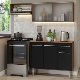 Armário de Cozinha Compacta 165cm Rustic/Preto Emilly Madesa 03 Rustic/Preto