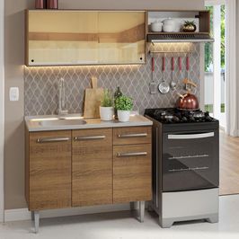 Armário de Cozinha Compacta 165cm com Pia Rustic Emilly Madesa 06 Rustic