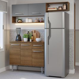 Armário de Cozinha Compacta 165cm Rustic/Cinza Emilly Madesa 08 Rustic/Cinza