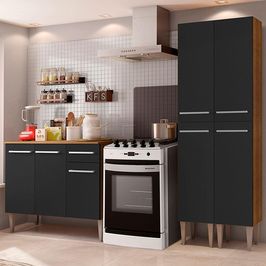 Armário de Cozinha Compacta 169cm Rustic/Preto Emilly Front Madesa 02 Rustic/Preto