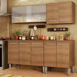 Cozinha Completa Madesa Emilly Box com Balcão e Armário Vidro Rustic