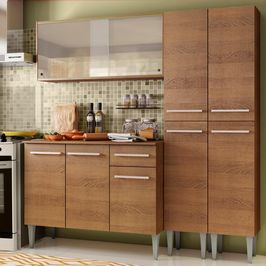 Cozinha Completa Madesa Emilly Fly com Armário Vidro, Balcão e Paneleiros Rustic