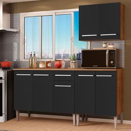 Armário de Cozinha Compacta 169cm Rustic/Preto Emilly Free Madesa 01 Rustic/Preto