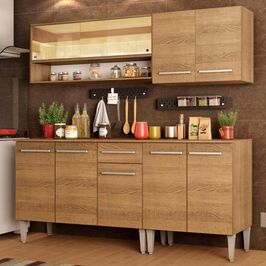 Cozinha Completa Madesa Emilly Dance com Balcão e Armário Vidro Reflex - Rustic Rustic