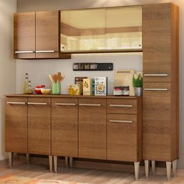 Cozinha Completa Madesa Emilly West com Balcão, Armário Vidro Reflex e Paneleiro Rustic