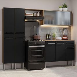 Armário de Cozinha Completa 229cm Rustic/Preto Emilly Madesa 05 Rustic/Preto