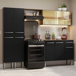 Armário de Cozinha Completa 229cm Rustic/Preto Emilly Madesa 06 Rustic/Preto