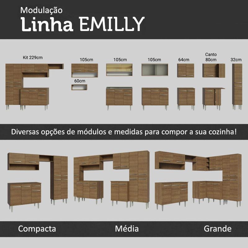 Armário de Cozinha Completa 229cm Rustic Emilly Madesa 09