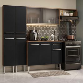 Armário de Cozinha Completa 229cm Rustic/Preto Emilly Madesa 08 Rustic/Preto