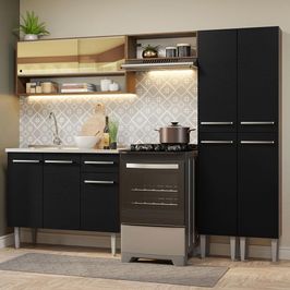Armário de Cozinha Compacta 229cm com Pia Rustic/Preto Emilly Madesa 11 Rustic/Preto