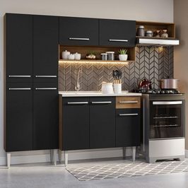 Armário de Cozinha Compacta 229cm com Pia Rustic/Preto Emilly Madesa 12 Rustic/Preto