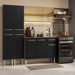 Armário de Cozinha Completa 229cm Rustic/Preto Emilly Madesa 09 Rustic/Preto