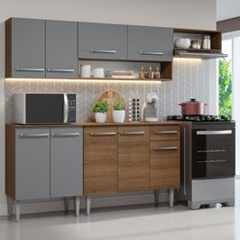 Armário de Cozinha Compacta 229cm Rustic/Cinza Emilly Madesa 13 Rustic/Cinza