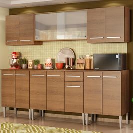 Cozinha Completa Madesa Emilly Wind com Balcão e Armário Aéreo Rustic
