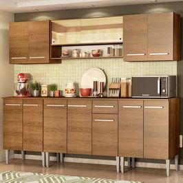 Cozinha Completa Madesa Emilly Smile com Balcão e Armário Vidro Reflex - Rustic Rustic