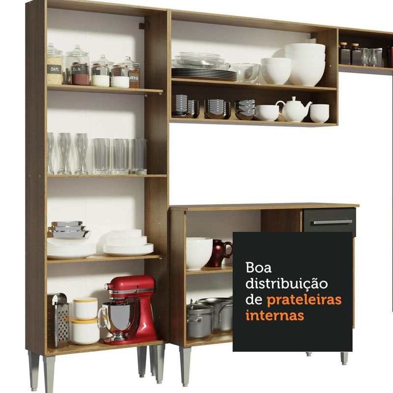 Armário de Cozinha Completa 261cm Rustic/Preto Emilly Madesa 02