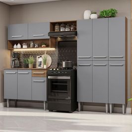 Armário de Cozinha Completa 261cm Rustic/Cinza Emilly Madesa 02 Rustic/Cinza