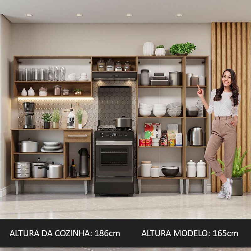 Armário de Cozinha Completa 261cm Rustic/Preto Emilly Madesa 02
