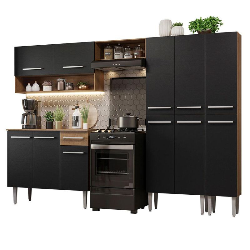 Armário de Cozinha Completa 261cm Rustic/Preto Emilly Madesa 02