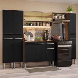 Armário de Cozinha Completa 261cm Rustic/Preto Emilly Madesa 04 Rustic/Preto