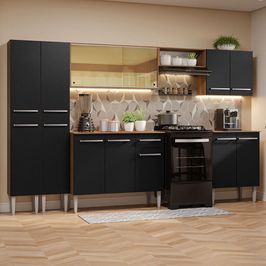 Armário de Cozinha Completa 293cm Rustic/Preto Emilly Madesa 05 Rustic/Preto