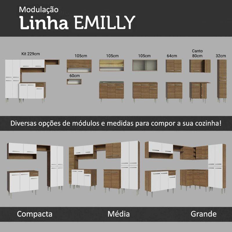 Armário de Cozinha Completa 293cm com Pia Rustic Emilly Madesa 08