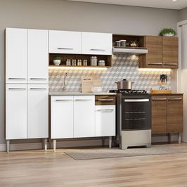 Armário de Cozinha Completa 293cm com Pia Rustic/Branco Emilly Madesa 08 Rustic/Branco