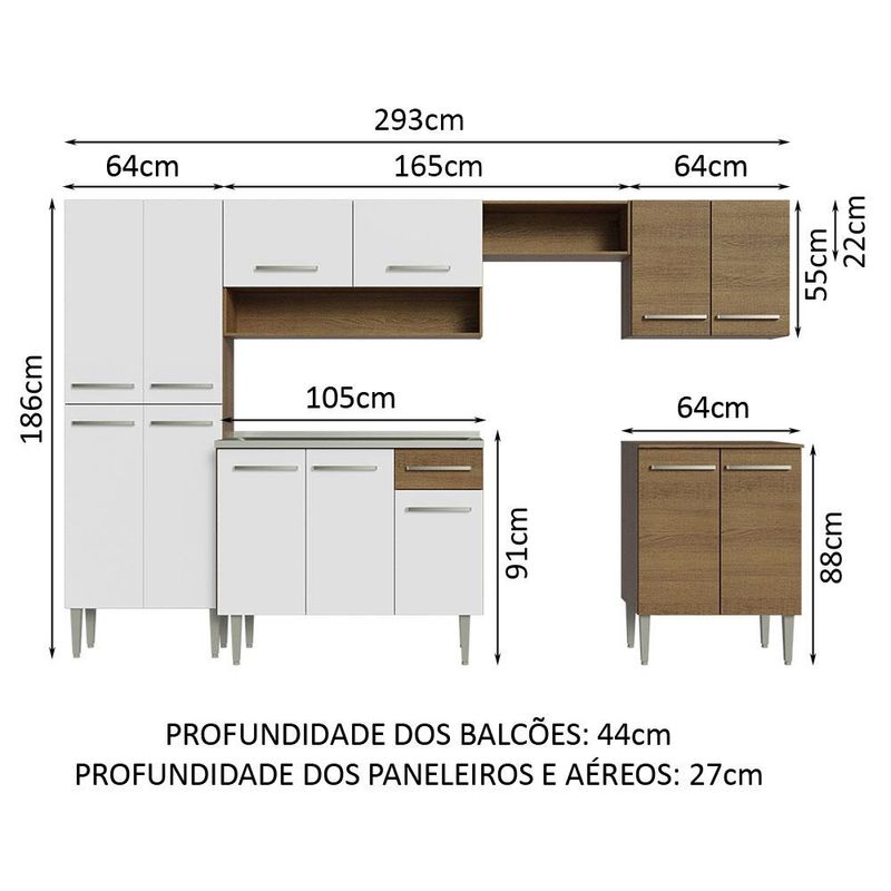 Armário de Cozinha Completa 293cm com Pia Rustic Emilly Madesa 08