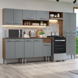 Armário de Cozinha Completa 293cm Rustic/Cinza Emilly Madesa 10 Rustic/Cinza