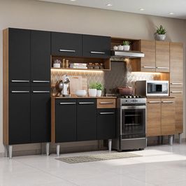 Cozinha Completa Madesa Emilly Joy com Armário e Balcão 15 Portas 1 Gaveta Rustic/Preto