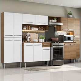Cozinha Completa Madesa Emilly Joy com Armário e Balcão 15 Portas 1 Gaveta - Rustic/Branco Rustic/Branco