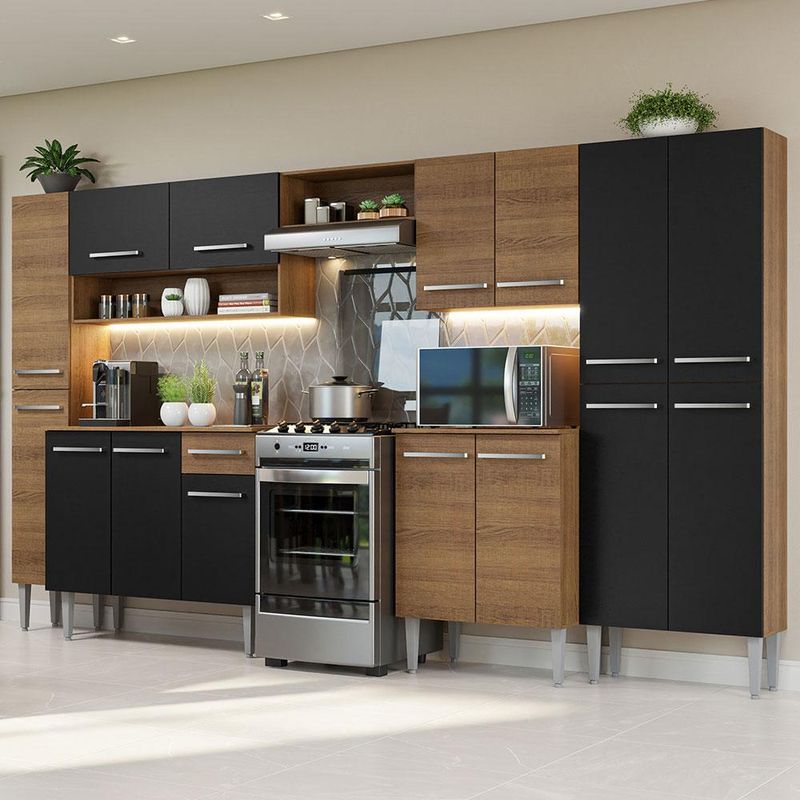 Armário de Cozinha Completa 325cm Rustic/Preto Emilly Madesa 02
