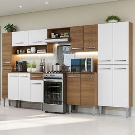 Armário de Cozinha Completa 325cm Rustic/Branco Emilly Madesa 02 Rustic/Branco