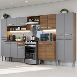 Armário de Cozinha Completa 325cm Rustic/Cinza Emilly Madesa 02 Rustic/Cinza