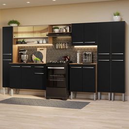 Armário de Cozinha Completa 325cm Rustic/Preto Emilly Madesa 05 Rustic/Preto