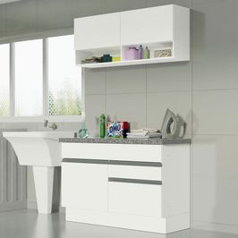 Kit Área De Serviço 120cm com Armário e Balcão Branco Madesa 01 Branco