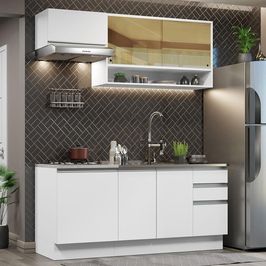 Cozinha Compacta Madesa Glamy 180008 com Armário e Balcão (Sem Tampo e Pia) - Branco Branco