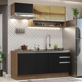 Cozinha Compacta Madesa Glamy 180008 com Armário e Balcão (Sem Tampo e Pia) - Rustic/Preto Rustic/Preto