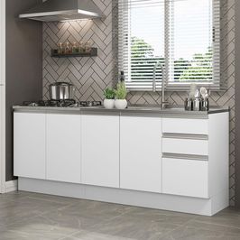 Kit com 2 Balcões de Cozinha Madesa Glamy 4 Portas 3 Gavetas (Sem Tampo e Pia) - Branco Branco