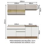 Armário de Cozinha Compacta 200cm Rustic/Branco/Crema Glamy Madesa 07