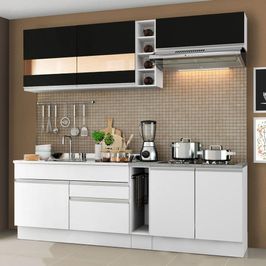 Cozinha Completa Madesa Parma com Armário e Balcão (Sem tampo e Pia) Branco/Branco/Preto