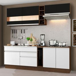 Cozinha Completa Madesa Parma com Armário e Balcão (Sem tampo e Pia) Rustic/Branco/Preto