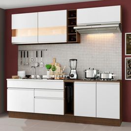 Cozinha Completa Madesa Parma com Armário e Balcão (Sem tampo e Pia) - Rustic/Branco Rustic/Branco