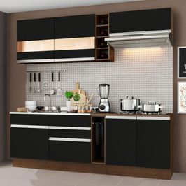 Cozinha Completa Madesa Parma com Armário e Balcão (Sem tampo e Pia) Rustic/Preto