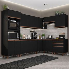 Cozinha Completa de Canto Madesa Reims 462001 com Armário e Balcão - Preto Preto