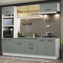 Cozinha Completa Madesa Agata 270003 com Armário e Balcão (Sem Tampo e Pia) - Branco/Cinza Branco/Cinza